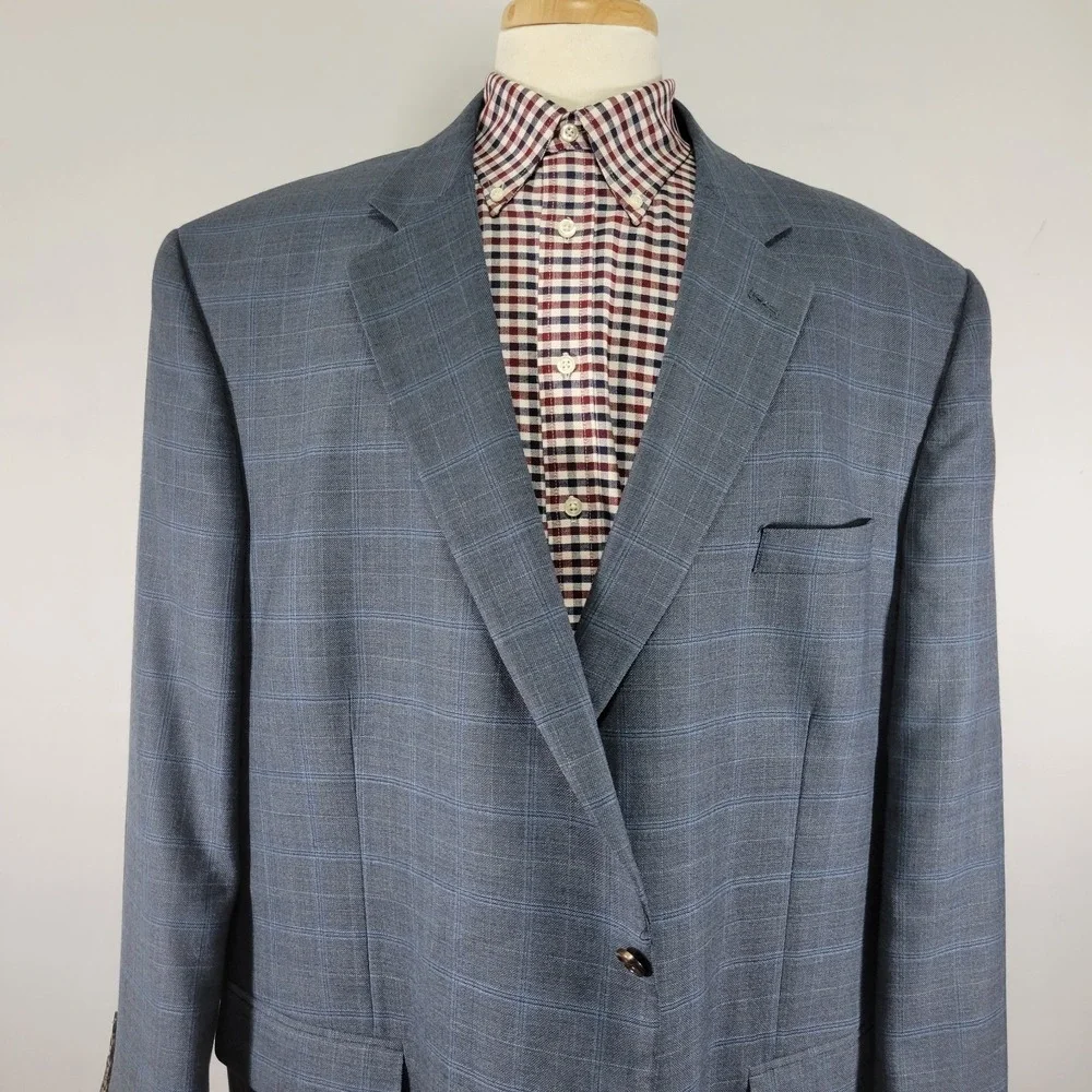 Oak‎ Hill Men's Sport Coat Blazer Two Button Blue Plaid Wool Size 54R